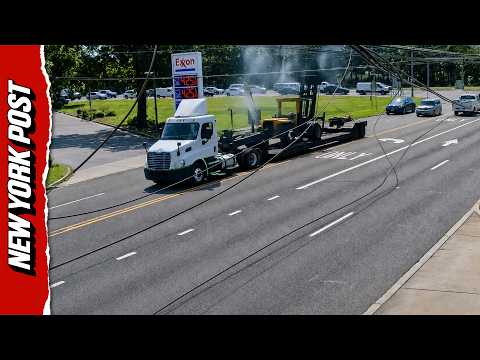 Shocking Moment Semi-Truck Snags Live Power Lines