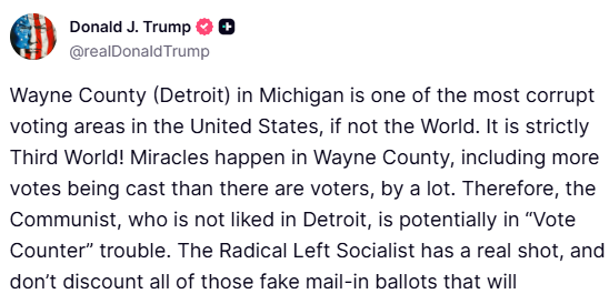 Trump Statement on Communist Win In Michigan Thanks to Fraud